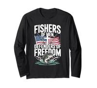 Veteran Fisherman Defender of Freedom Patriotic US Flag Long Sleeve T-Shirt