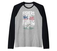 Veteran Fisherman Defender of Freedom Patriotic US Flag Raglan Baseball Tee