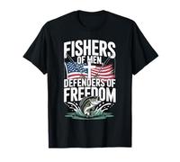 Veteran Fisherman Defender of Freedom Patriotic US Flag T-Shirt