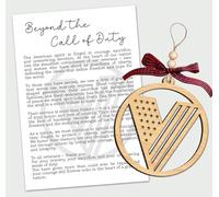 Veteran Ornament - Beyond The Call of Duty Story Card - Wooden Circle Flag Design with V Shape - Honoring Service Courage and Patriotism - Heartfelt Tribute for Heroes