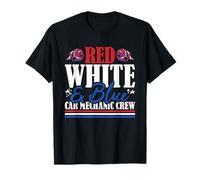 Veteran US Flag Red White & Blue Car Mechanic Crew T-Shirt