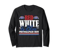 Veteran US Flag Red White & Blue Photographer Crew Long Sleeve T-Shirt