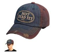 Veterans Casual Hat, Not Dead Yet DD-214 Veteran-Owned Baseball Cap with Dark Humor Embroidered Badge, Adjustable Vintage Washed Distressed Cotton Blend Trucker Hat Brown
