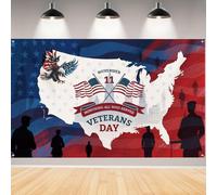 Veterans Day Backdrop,Blue and Red Photo Booth Wall Banner,Map of America Background for Photography American Flag Party Decorations and Supplies for Home Room School House Decor-71x43 inches