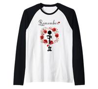 Veterans Day, Red Poppy, Flanders Field, Remember Raglan Baseball Tee