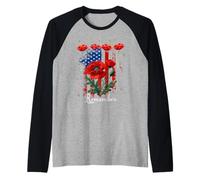 Veterans Day, Red Poppy, Flanders Field, Remember Raglan Baseball Tee