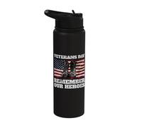 Veterans Day Remember Our Heroes USA Flag Soldiers Boots Stainless Steel Insulated Water Bottle