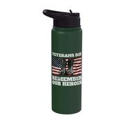 Veterans Day Remember Our Heroes USA Flag Soldiers Boots Stainless Steel Insulated Water Bottle