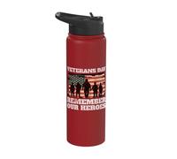 Veterans Day Remember Our Heroes USA Flag Soldiers Stainless Steel Insulated Water Bottle