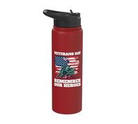Veterans Day Remember Our Heroes USA Flag Soldiers Stainless Steel Insulated Water Bottle