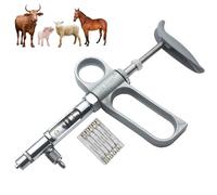 Veterinarian Metal Syringe - Adjustable and Reusable Vaccine Medicine Dispenser for Livestock, Precision Pump Animal Injector for Goose, Pig, Bull, Sheep