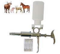 Veterinarian Metal Syringe - Adjustable Reusable Vaccine Medicine Dispenser for Livestock, Precision Pump Injector for Animals like Goose, Pig, Bull, Sheep