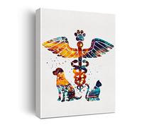 Veterinary Caduceus Watercolor Poster Canvas Wall Art for HomeVet ClinicAnimal Hospital Decor Dog Cat Clinic Canvas Print Wall Art Painting Ready to Hang Musician Gifts Easel & Hanging Hook