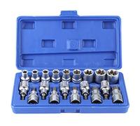 VETESHENM 19Pcs/Set 1/2in Drive Star Hex Socket Bit Kit, E Type Male Female Hex Wrench Sleeve, Professional Car Repairing Tool Set with Anti - Slip Card Slot, Durable Chrome Vanadium Steel C