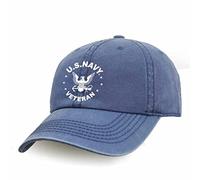 VetFriends.com US Navy Veteran Hat Officially Licensed with Embroidered Eagle Vintage Wash, Vintage Blue, One size