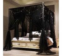 VETHIN 4 Corners Post Princess Bed Canopy Curtain Double Layer Cozy Drape Netting 4 Opening Mosquito Net for Girls & Adults Bedroom Decoration Accessories (Double Black, 78" W*86" L*82"*H/(King))