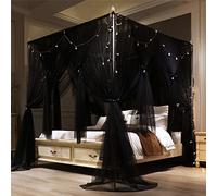 VETHIN 4 Corners Post Princess Bed Canopy Curtain Double Layer Cozy Drape Netting 4 Opening Mosquito Net for Girls & Adults Bedroom Decoration Accessories (Double Black, 47" W*78" L*82"*H/Twin)