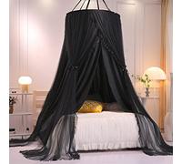 VETHIN Double Layer Princess Round Dome Canopy Bed Curtain for Girls Adults,Children Dreamy Mosquito Net,Cute Bedroom Decoration Castle Play Tent Reading Nook Canopies(Dome-Double Black)