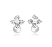 Vetieeimo Simulated Pearl Earrings for Women S925 Sterling Silver Post Wedding Graduation Earrings, Copper, Cubic Zirconia Pearl