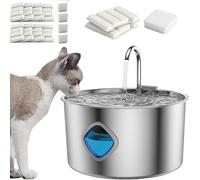 Vetiflow Water Bowl with Watering Systems Quadruple Purification, Dog Water Fountain with Flowing Design, Stainless Steel Construction and Ultra-Quiet Operation for Dogs/Cats(1pc with 8 filters)