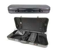 Vetimobato Adjustable Double Violin Case Viola Case Hold 2 Violin or 1 Violin & 1 Viola with 4 pcs Bow Holder 2 Back Strap Hard-Shell Violin Backpack (Black Carbon Fiber Surface)