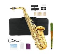 Vetimobato Student Alto Saxophone E Flat for Adults Beginner to Intermediate Eb Sax Kit Gold Lacquer Full Brass Instrument with Hard Case, Mouthpiece, 10 Reeds, 8 pads, Neck strap, Cleaning Kit