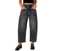 Vetinee Black Baggy Barrel Jeans for Women - Wide Leg, Stretchy, Faded - UK Size 16-18 (Large)
