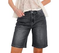 Vetinee Black Denim Shorts Long Shorts for Women Washed Black Size Large Fits UK 16-18