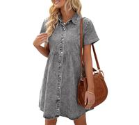 Vetinee Denim Dresses for Women Womens Dresses Summer Ladies Dress Foxy Gray Size Small Fits UK Size 8 - UK Size 10