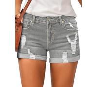 Vetinee Ladies Denim High Waisted Denim Shorts Women Foxy Gray Size Large Fits UK Size 16 to UK Size 18