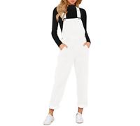 Vetinee Womens Denim Bib Dungaree Soft Denim With Scuffgard 70s Overalls for Women Disco Jumpsuit Retro Jeans Jean Jumpsuit for Women Brilliant White Size Large Fits UK Size 16 to UK Size 18
