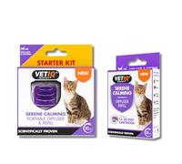 VETIQ Serene Calming Portable Pheromone Diffuser for Cats, No Plugs Required, 65 sqm Coverage, Includes 2 Refills