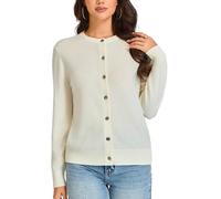 VETLURY 100% Merino Wool Women's Cardigans UK - Spring Lightweight Sweater with Real Shell Buttons Cozy Knitted Tops 2026 Fall Winter Cream White