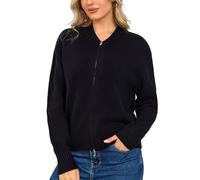 VETLURY 100% Merino Wool Women's Zip Up Cardigans UK，Chunky Sweaters Cozy Knitted Jackets with Baseball Collar Ladies Warm Casual Tops for Spring Fall Winter Black