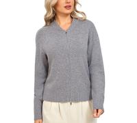 VETLURY 100% Merino Wool Women's Zip Up Cardigans UK，Chunky Sweaters Cozy Knitted Jackets with Baseball Collar Ladies Warm Casual Tops for Spring Fall Winter