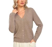 VETLURY Women's Cardigan - 100% Merino Wool Sweaters V Neck Chunky Cozy Open Front Knitted Jacket with Pearl Shell Buttons Ladies Solid Tops