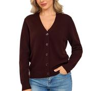 VETLURY Women's Cardigan - 100% Merino Wool Sweaters V Neck Chunky Cozy Open Front Knitted Jacket with Pearl Shell Buttons Ladies Solid Tops Cocoa Brown