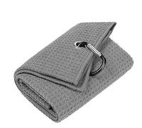 Vetoo Tri-fold Golf Towel | Premium Microfiber Fabric | Waffle Pattern | Heavy Duty Carabiner Clip for Hanging on Golf Club Bag (03.Grey)