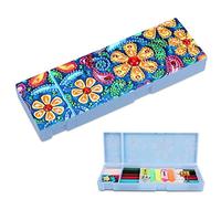 VETPW 5D DIY Diamond Art Painting Pencil Case, Mandala Special Shaped Rhinestone DIY Diamond Embroidery Painting Plastic Storage Box with 2 Grids for Students Office School Supply