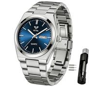 Vetra Men Watch Luxury Business Watches Multifunction Waterproof Luminous Blue Face Silver Stainless Steel Wrist Watches, B102:Silver Blue