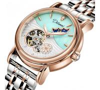 Vetra Womens Automatic Watches Luxury Skeleton Diamond Ladies Watch Moon Phase Mechanical Self Winding Waterproof Luminous Stainless Steel Two Tone Dress Wrist Watch Gift for Women, 6023:Two Tone