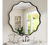 VETROVUE Round Wavy Mirror, 24 Inch Metal Frame Circle Mirror, Round Wall Mounted for Entryway, Bathroom, Vanity, Living Room, Black