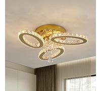 VETRULUS Modern Crystal Chandelier LED 3-Oval Gold Flush Mount Ceiling Light Fixture, Tri-Color Lighting for Bedroom, Kitchen, Dining Room, Hallway, Foyer