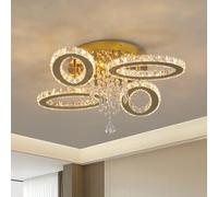 VETRULUS Modern Crystal Chandelier LED 4-Oval Gold Flush Mount Ceiling Lamp, Tri-Color Lighting Fixture for Bedroom, Kitchen, Dining Room, Living Room