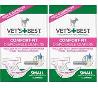 Vet's Best Comfort Fit Dog Diapers | Disposable Female Dog Diapers | Absorbent with Leak Proof Fit |Small, 12 Count (Pack of 2)