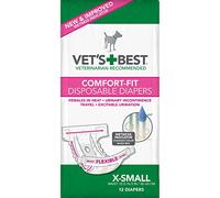 Vet's Best Comfort Fit Dog Diapers | Disposable Female Dog Diapers | Absorbent with Leak Proof Fit | X-Small, 12 Count