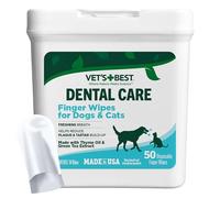 Vet's Best Dental Care Finger Wipes | Reduces Plaque & Freshens Breath | Teeth Cleaning Finger Wipes for Dogs & Cats | 50 Disposable Wipes