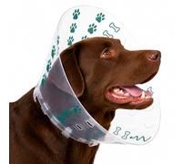 Vetsaver Clic Pawprint Collar for Pets, Transparent, Recycled Plastic, Prevents Licking and Scratching, Clic Lock System (Turquoise Pawprint, 7.5cm)