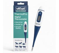 VetSet Digital Veterinary Thermometer for Horses, Dogs, Cats, Cattle, Livestock & Animals | Flexible Waterproof Tip | Fast Accurate Readings | Records Last 5 Temperatures | 60-Second Measuring Time