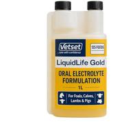 VetSet LiquidLife Gold Calf & Lamb Electrolytes Oral Rehydration 1L | For foals and pigs; supports fluids, salts and energy after dehydration, scours or stress